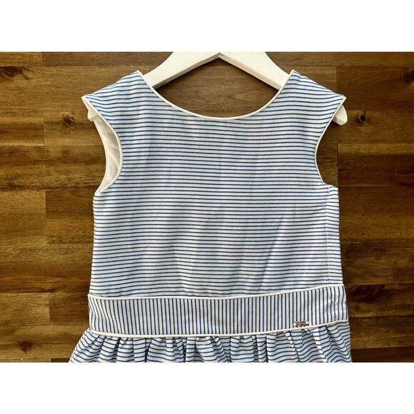 Mayoral Blue White Striped Sleeveless Lurex Bow Dress European Preppy 4 - Picture 3 of 9